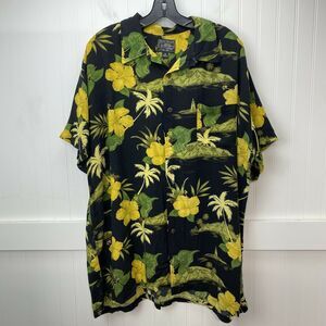 Steve & Barrys Hawaiian Button Up Shirt Mens XL Black Floral Short Sleeve *Flaw